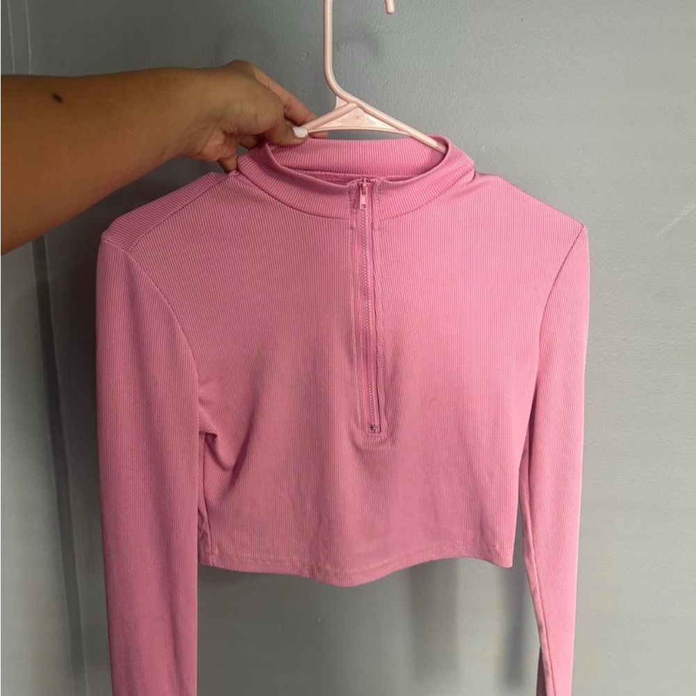 Pink Long Sleeve Crop Top